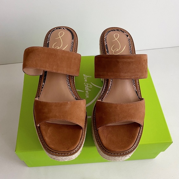 ✨New SAM EDELMAN Luca  Leather Wedge Platform Jute Sandals 10M - Picture 3 of 10